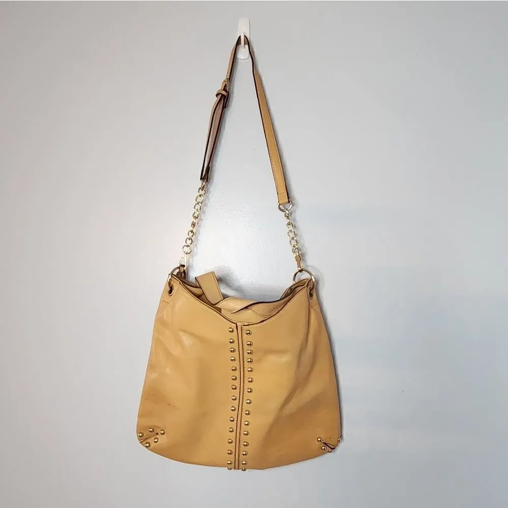 Large Michael Kors Uptown Astor Gold Accent Shoulder Tote Cross Body Purse Brow